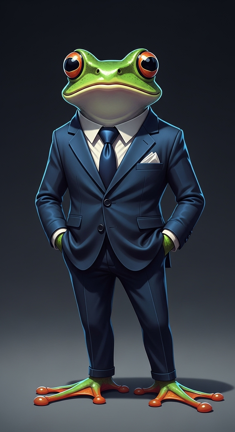 Charming Frog in Dapper Blue and Black Suit