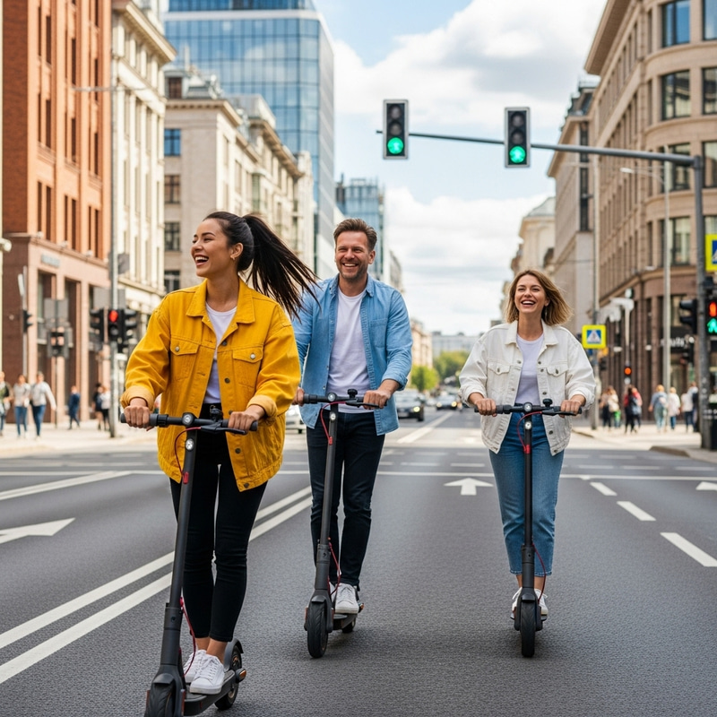 Joyful Slavic People Exploring City on Electric Scooters Joyful Slavic People Exploring City on Electric Scooters
