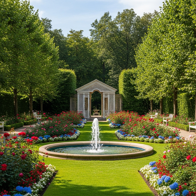 Beautiful Spring Garden with Fountain and Gazebo Beautiful Spring Garden with Fountain and Gazebo