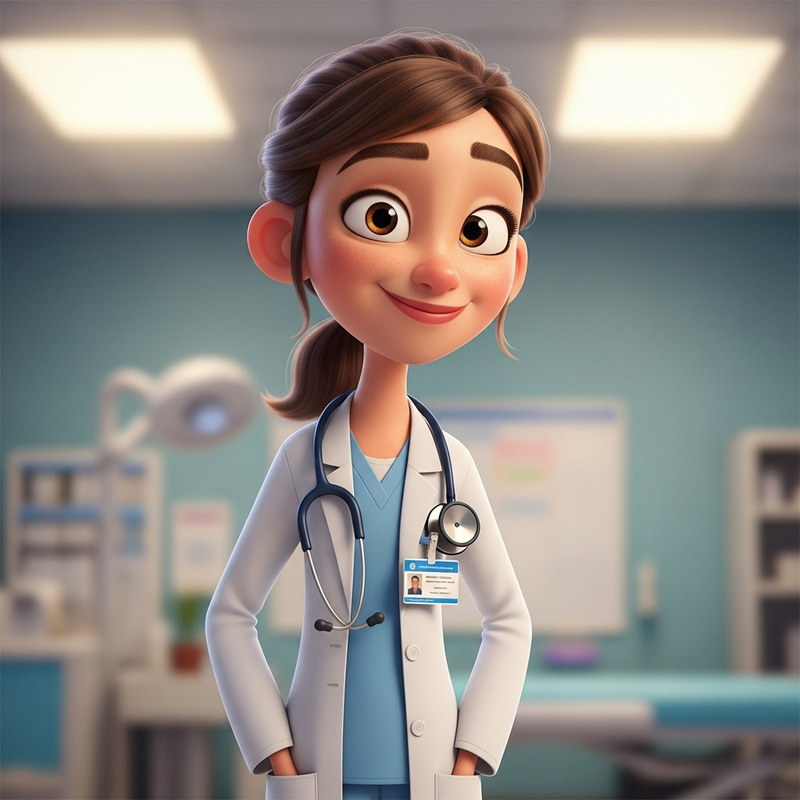 Thin Pixar-Style White Girl Doctor Costume - Brown Hair & Eyes