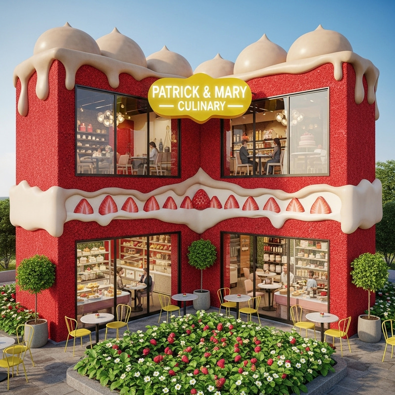 Realistic Two-Storey Cake Restaurant with Red Velvet Walls Realistic Two-Storey Cake Restaurant with Red Velvet Walls
