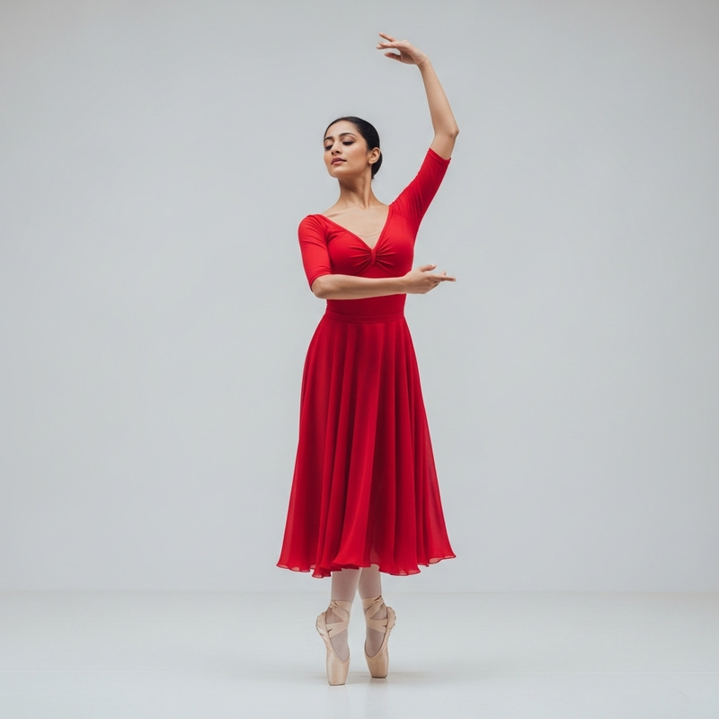 Elegant South Asian Ballerina in Red Dress - Graceful Pose Elegant South Asian Ballerina in Red Dress - Graceful Pose