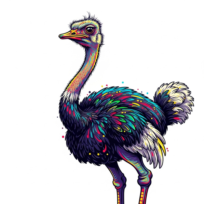 Audacious Neon Ostrich NFT Artwork - Surreal Glitchy Style