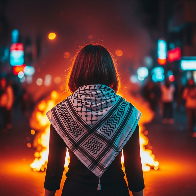 Resilient Woman Protests in City Street | Fiery Scene
