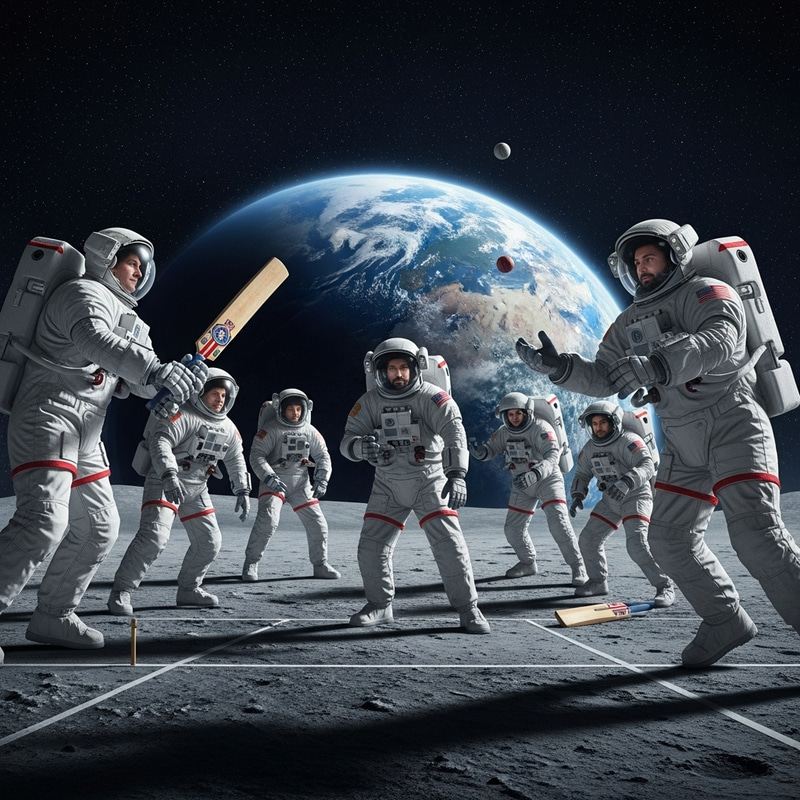 Diverse Astronauts Playing Cricket on Moon Diverse Astronauts Playing Cricket on Moon