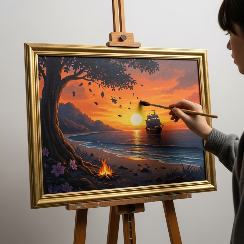 Captivating Anime Sunset Painting with Mysterious Touch Captivating Anime Sunset Painting with Mysterious Touch