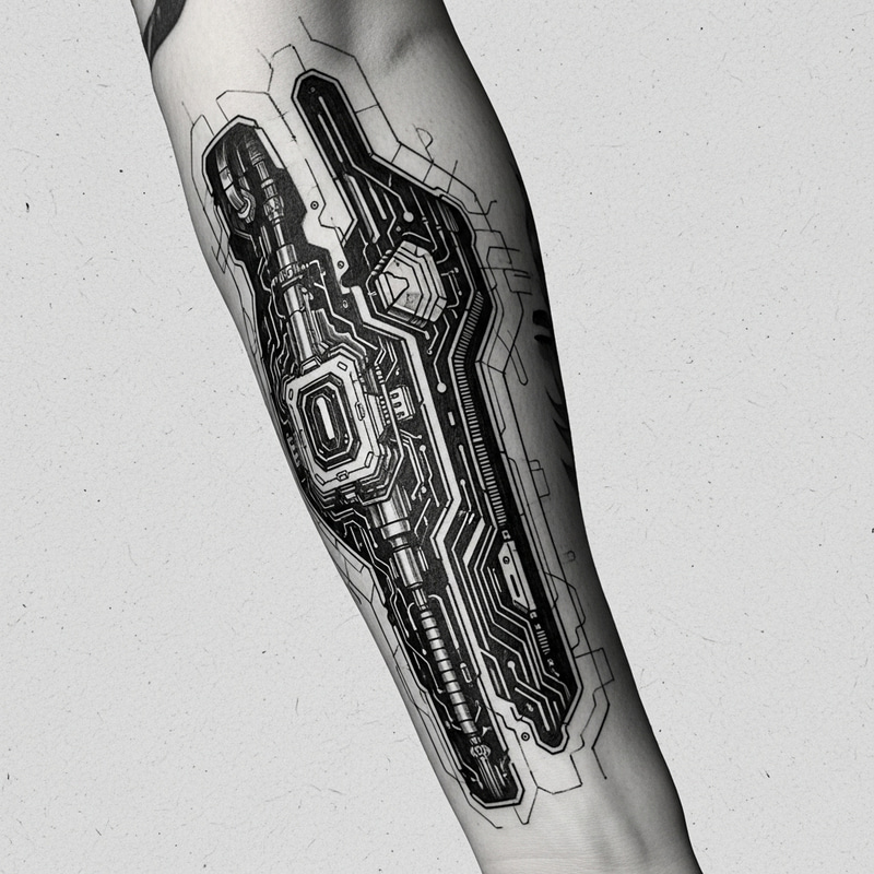 Futuristic Cyberpunk Forearm Implant Tattoo Sketch