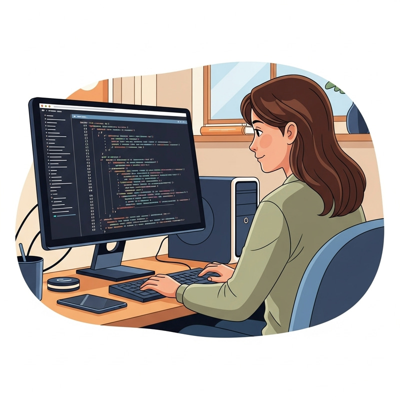 Cartoon of a Woman Coding in SQL Cartoon of a Woman Coding in SQL