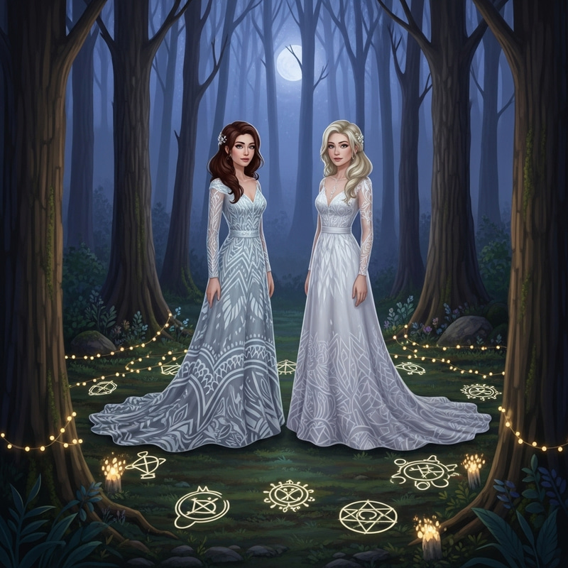 Enchanted Forest Lesbian Wedding | Brunette and Blonde Brides, Fantasy Theme Enchanted Forest Lesbian Wedding | Brunette and Blonde Brides, Fantasy Theme