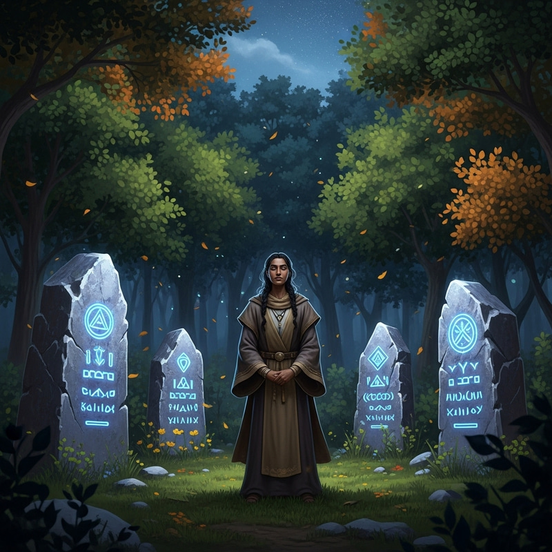 South Asian Druid In Enchanted Forest At Twilight South Asian Druid In Enchanted Forest At Twilight