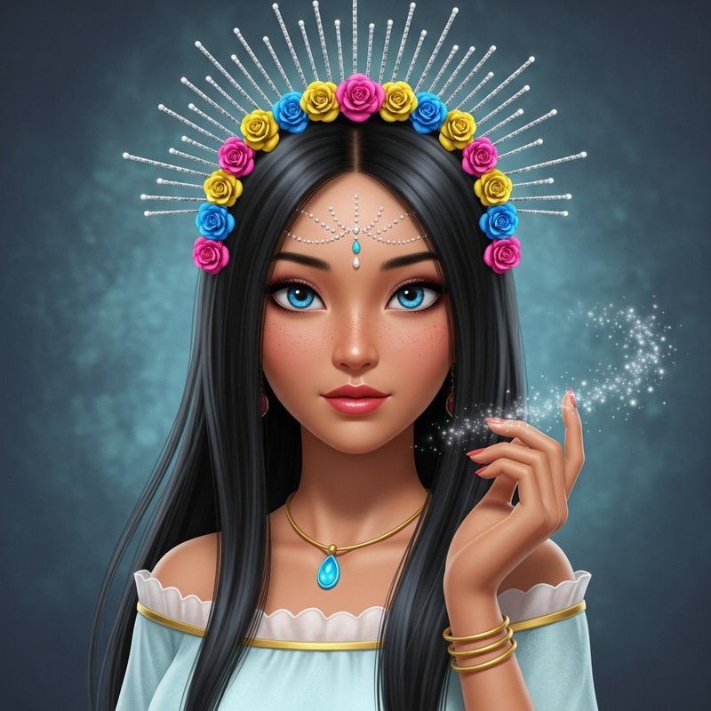 Enchanted Fairy Lady with Chinese-Blue Eyes and Roses Headdress Enchanted Fairy Lady with Chinese-Blue Eyes and Roses Headdress