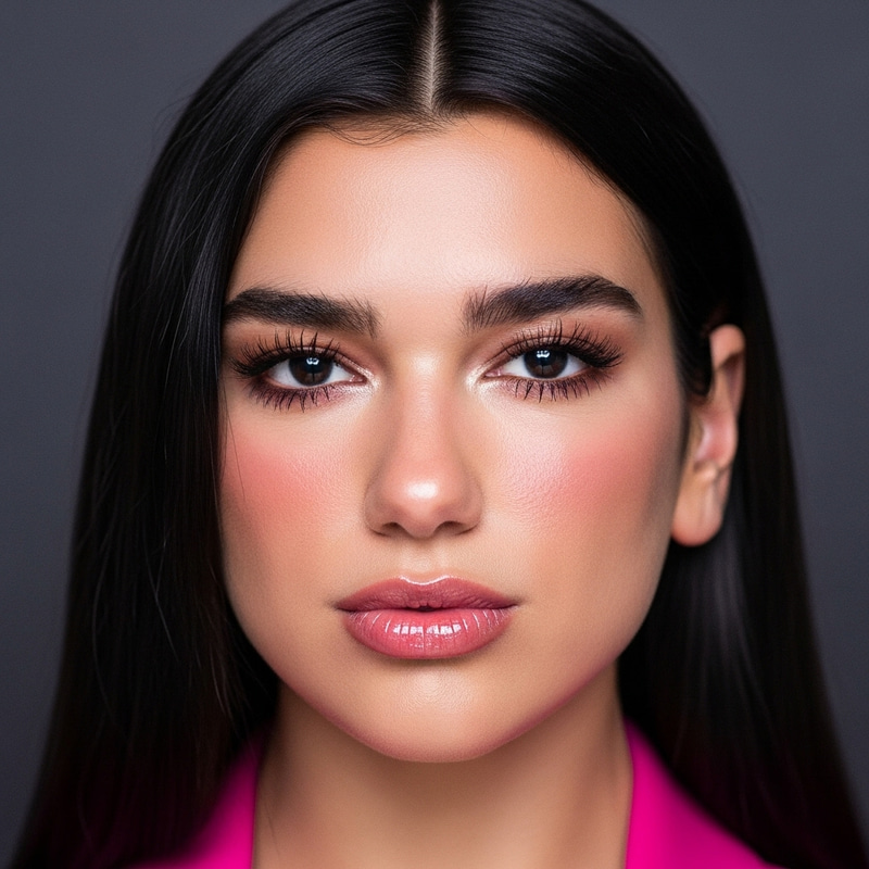 Radiant Resemblance: Pop Singer Inspired Look with Shiny Pink Lips