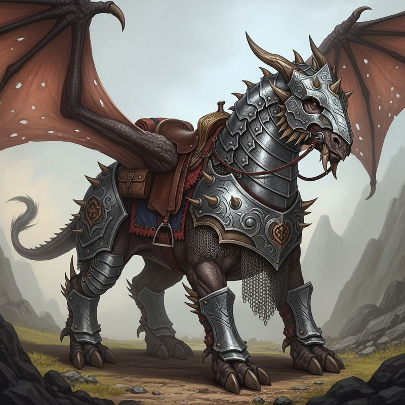 Medieval Offroad Creature: Dragon-Warhorse Hybrid of Adventure