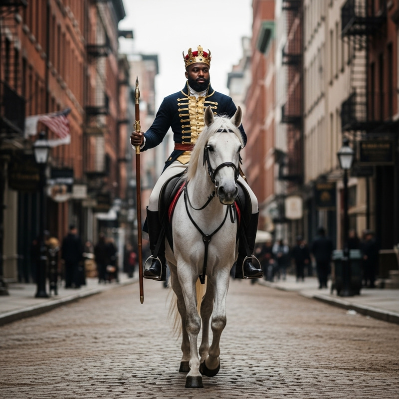 Rich African Prince in Royal Attire Riding White Stallion Rich African Prince in Royal Attire Riding White Stallion