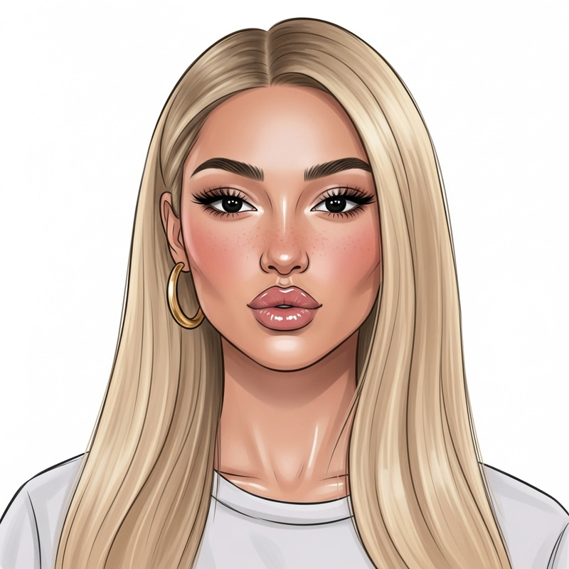 Blonde Woman with Black Eyes | Glossy Features | Sleek Blonde Hair