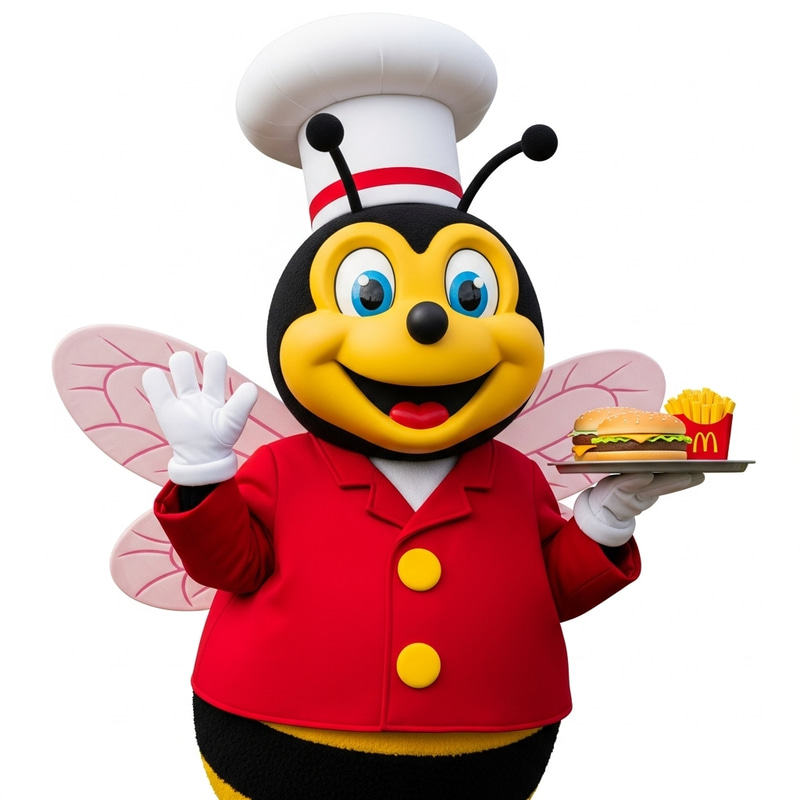 Black Jollibee Mascot - Fun and Friendly Chef Bee Black Jollibee Mascot - Fun and Friendly Chef Bee