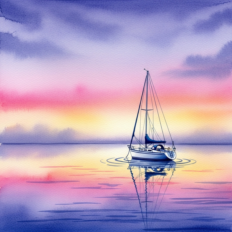 Sailboat Watercolor Painting | Serene Ocean Scene Sailboat Watercolor Painting | Serene Ocean Scene