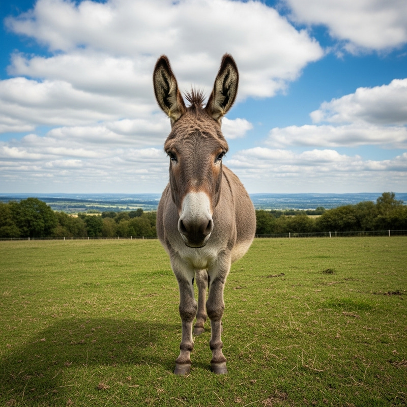 Tranquil Donkey in Green Field