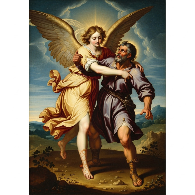 Jacob Wrestling with Angel - Religious Artwork Depiction Jacob Wrestling with Angel - Religious Artwork Depiction