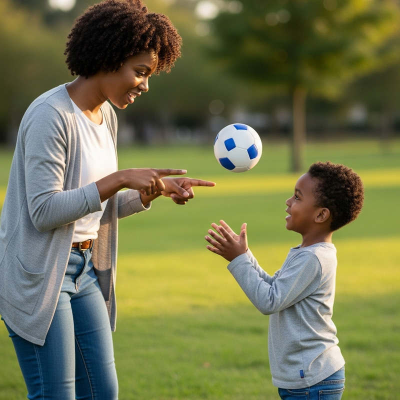 Black Mother Teaching Son Ball Catching | Joyful Moment