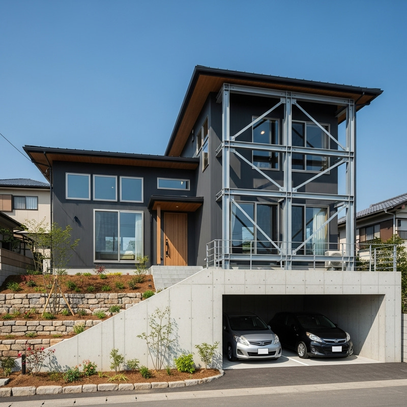 Earthquake-Resistant House on 8x20 Meter Inclined Lot with 3 Bedrooms and Parking for 2 Cars Earthquake-Resistant House on 8x20 Meter Inclined Lot with 3 Bedrooms and Parking for 2 Cars
