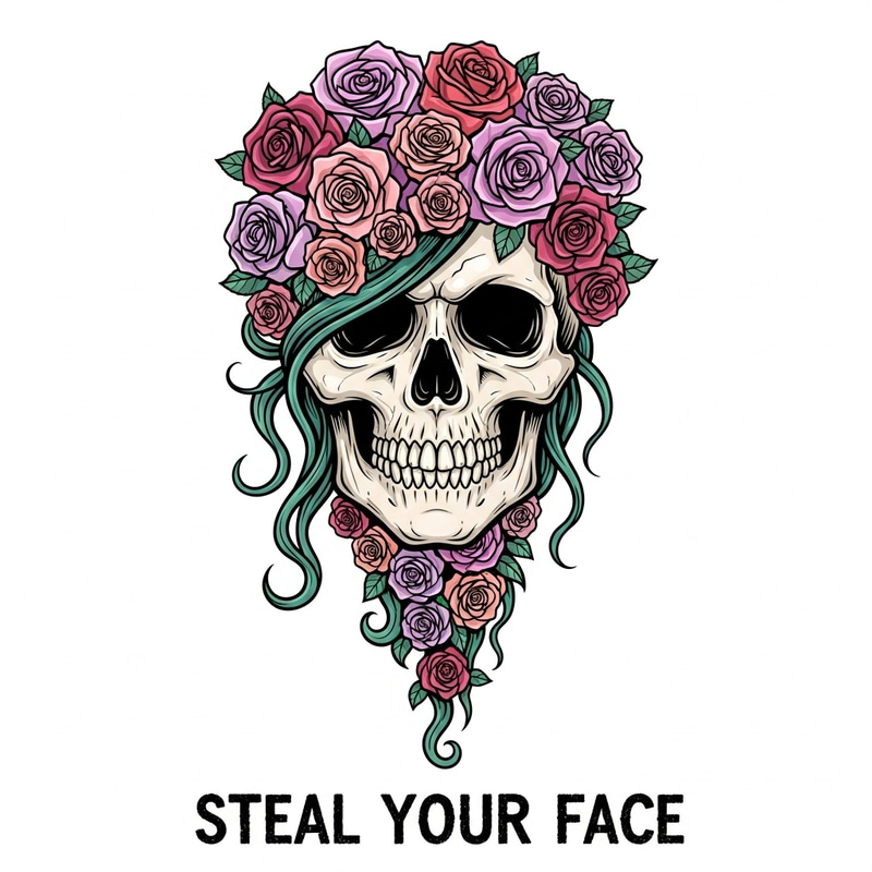 Feminine Steal Your Face Skull Art with Roses Feminine Steal Your Face Skull Art with Roses