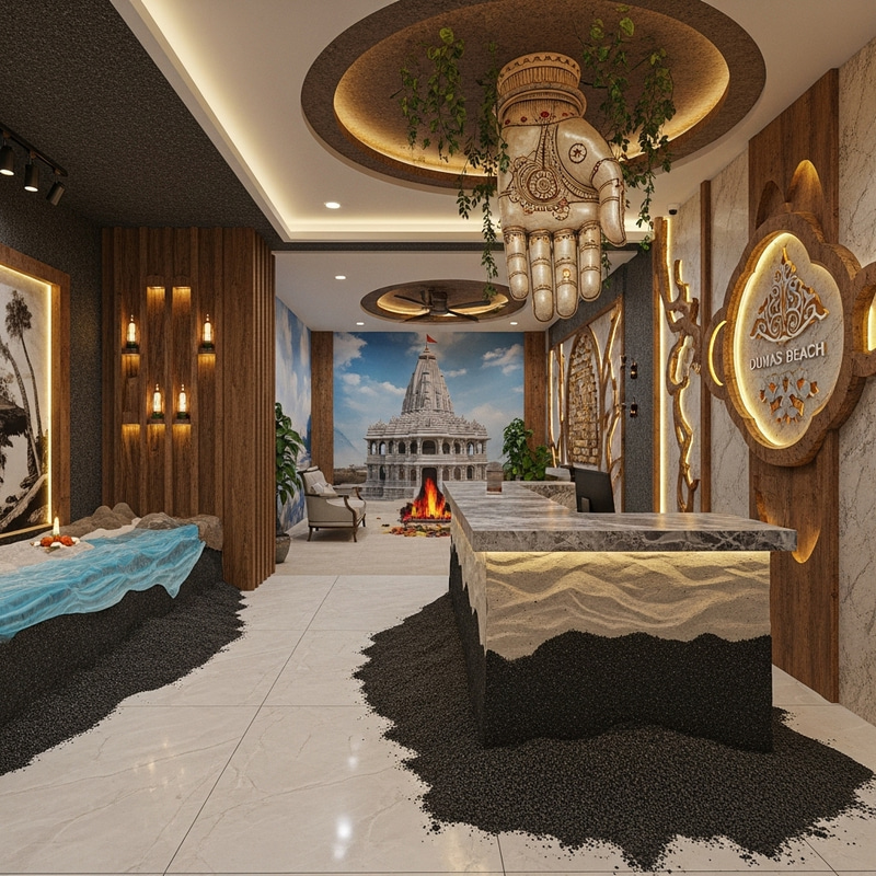 Reception Counter Design Inspired by Dumas Beach Theme Reception Counter Design Inspired by Dumas Beach Theme