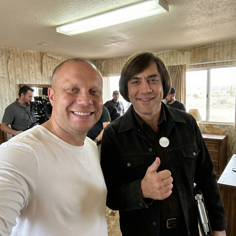 Candid Selfie with Anton Chigurh - No Country for Old Men