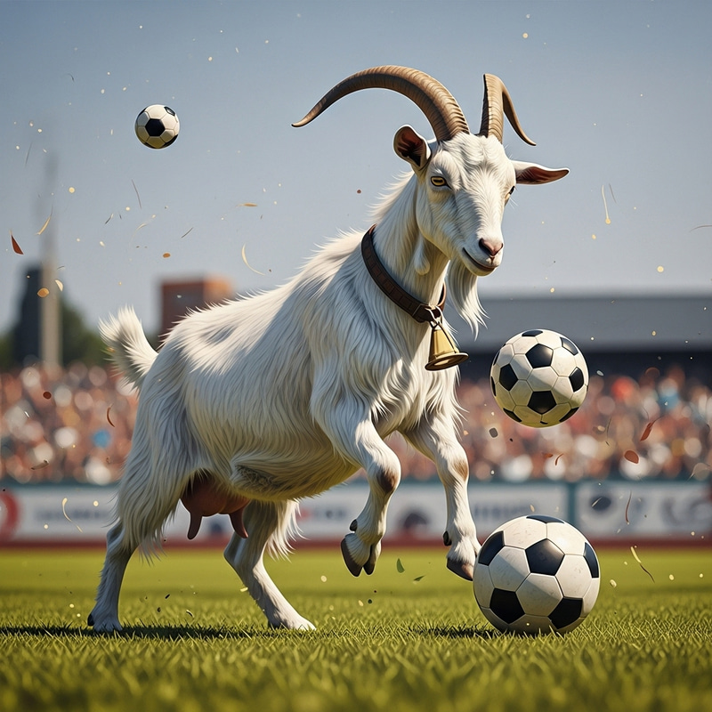 Lively Goat Playing Soccer - Abstract Imagery