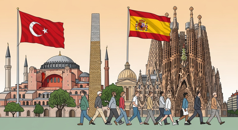 Cultural Diversity in Istanbul and Barcelona: Flag Illustration Cultural Diversity in Istanbul and Barcelona: Flag Illustration