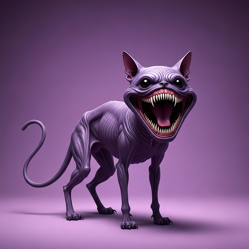Intimidating Purple Cat with Unusual Mouth - Mysterious Feline Intimidating Purple Cat with Unusual Mouth - Mysterious Feline