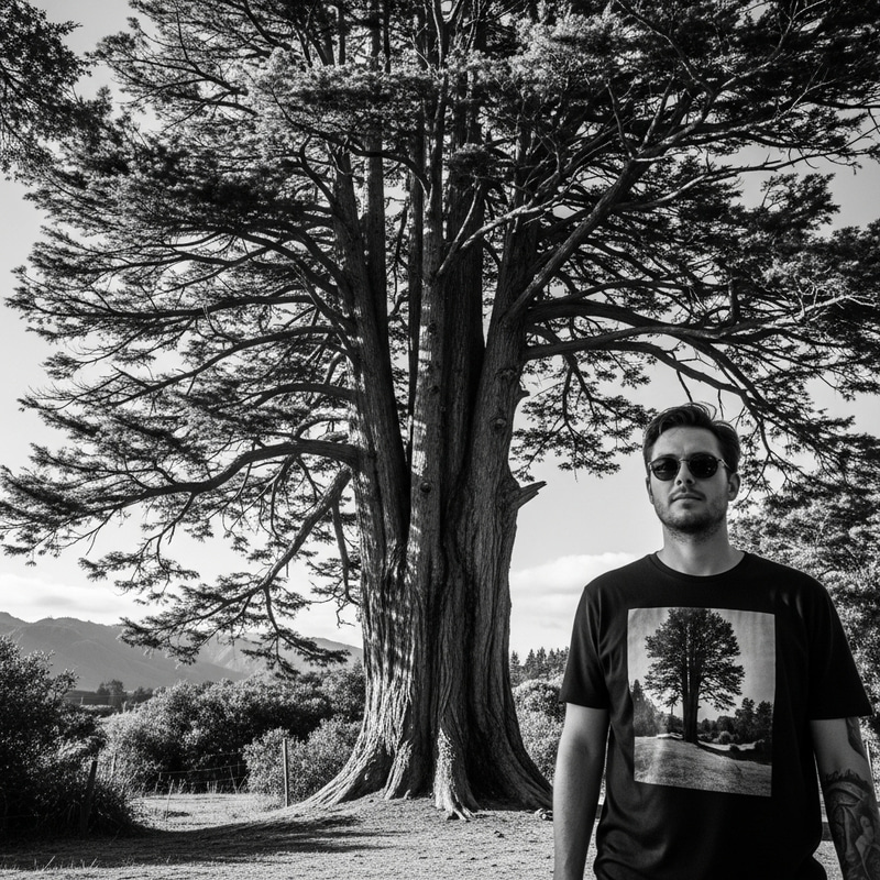 Vintage Totara Tree: Intricate Branches and Strong Shadows Vintage Totara Tree: Intricate Branches and Strong Shadows