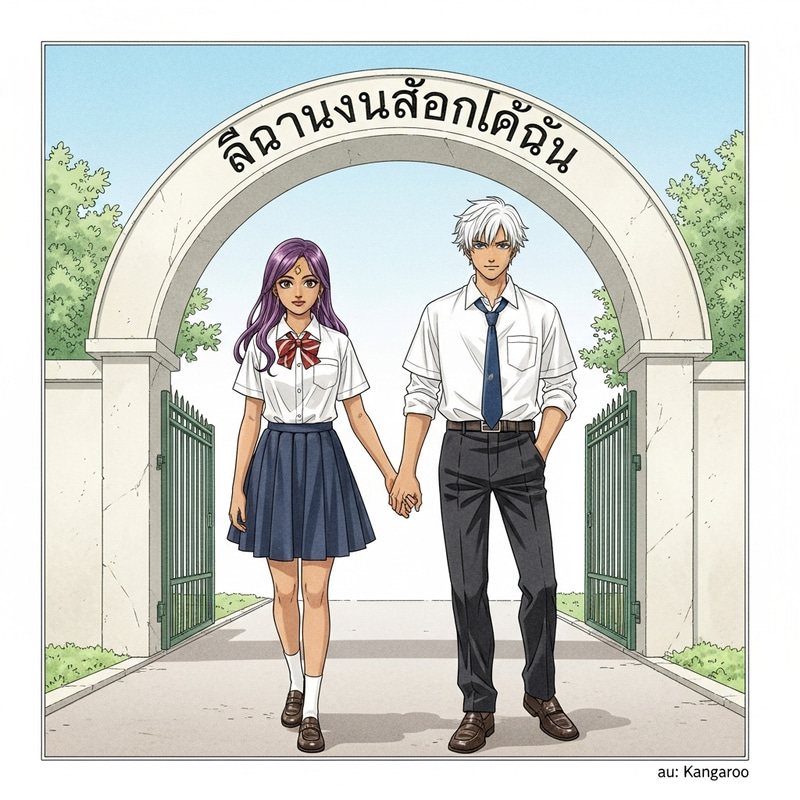 Slim South Asian Boy and Girl Holding Hands Manga Artwork Slim South Asian Boy and Girl Holding Hands Manga Artwork
