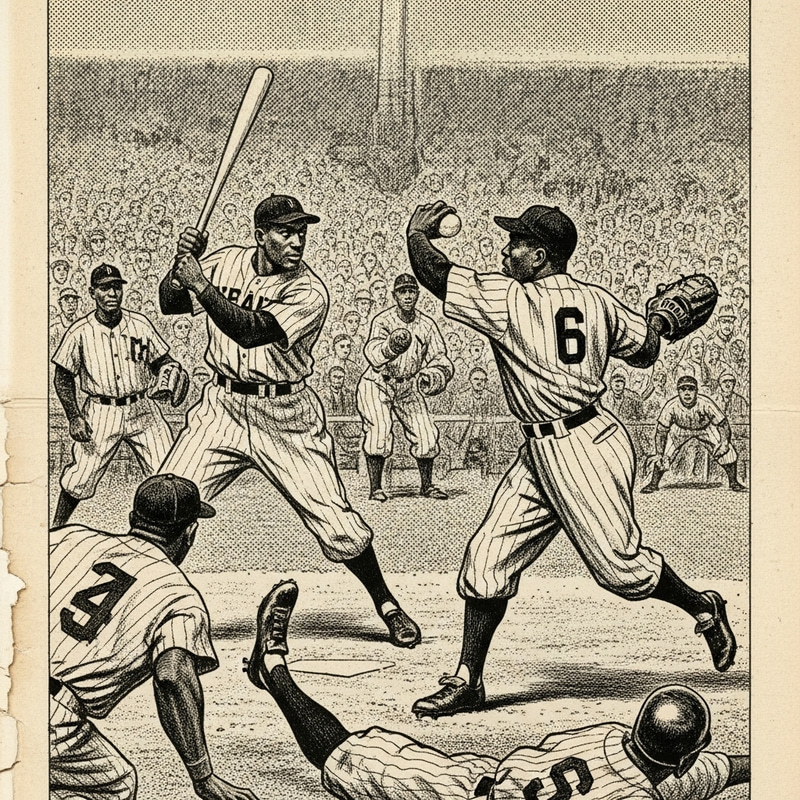 Vintage Negro League Baseball Newspaper Illustration - Historic Game Scene Vintage Negro League Baseball Newspaper Illustration - Historic Game Scene