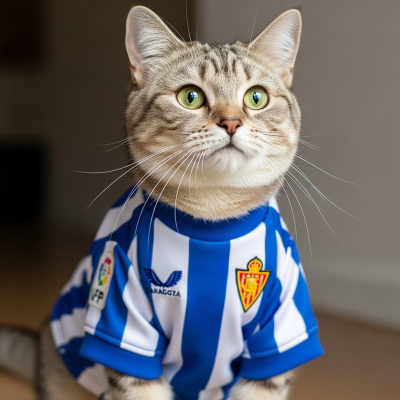 Adorable Kitty in Zaragoza FC Jersey | Precious Football Fan Adorable Kitty in Zaragoza FC Jersey | Precious Football Fan