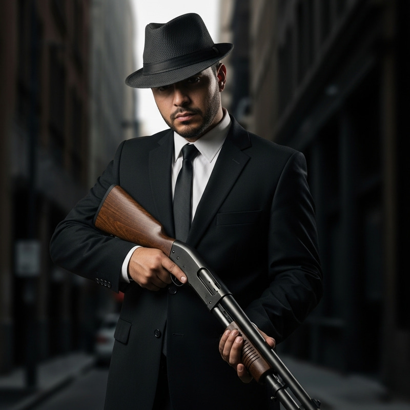 Hispanic Gangster with Sawed-Off Shotgun - Urban Enigma Hispanic Gangster with Sawed-Off Shotgun - Urban Enigma