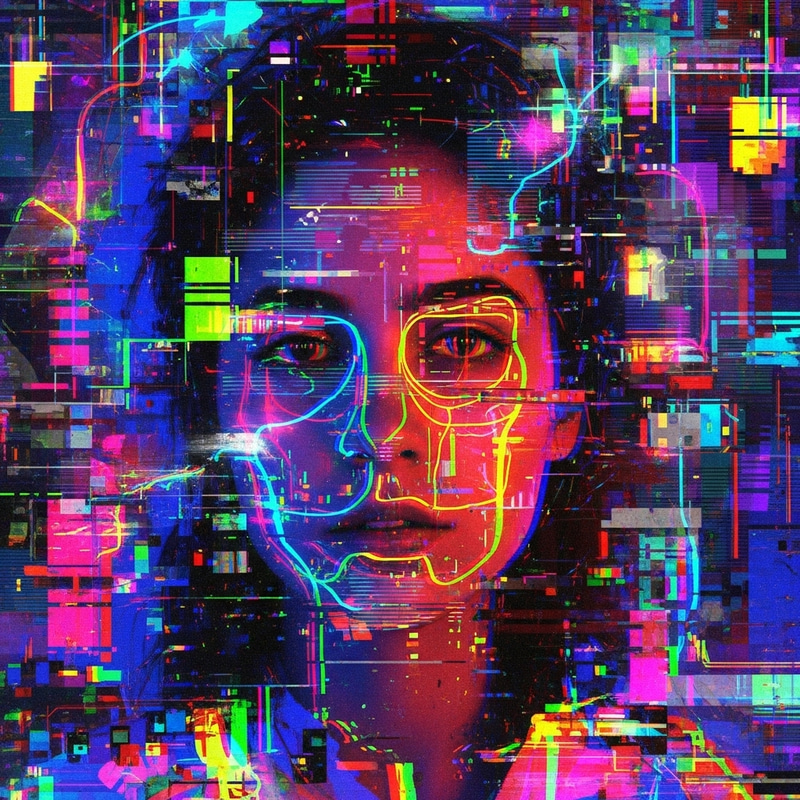 Vibrant Human Glitch Art in Neon Colors Vibrant Human Glitch Art in Neon Colors