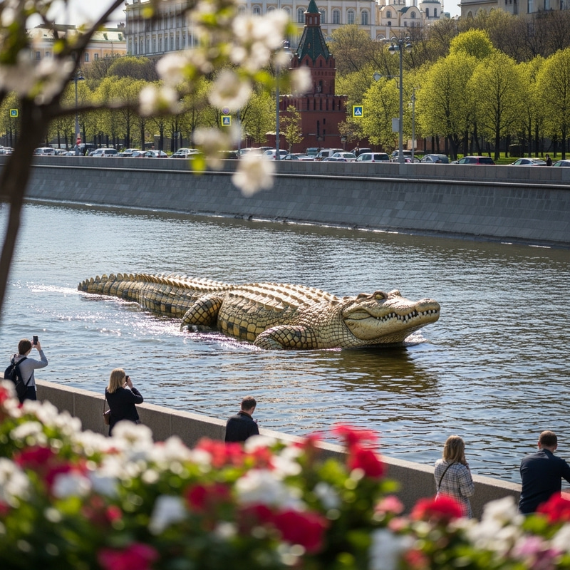 Spring in Moscow: Golden Crocodile and Cityscape Beauty Spring in Moscow: Golden Crocodile and Cityscape Beauty