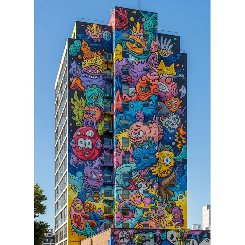 Vibrant Urban Building Mural by Ledania