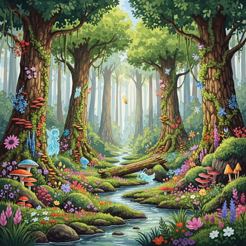 Fantasy Forest Watercolor Art | Enchanted Flora & Creatures Fantasy Forest Watercolor Art | Enchanted Flora & Creatures