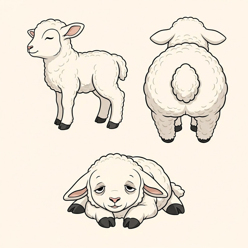Cute Baby Sheep in Three Poses Vector Illustration