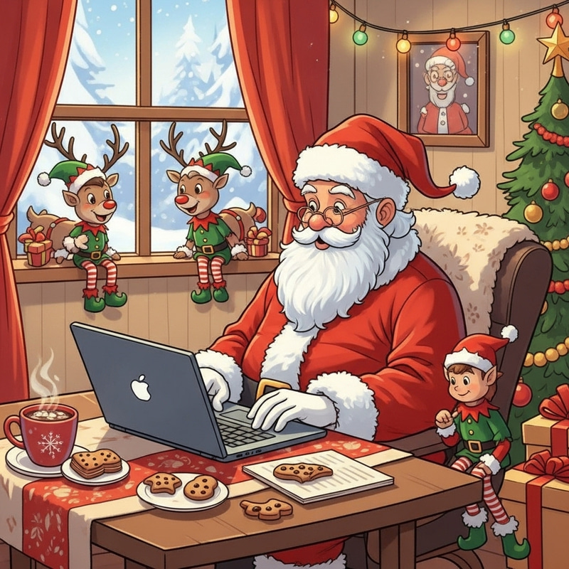 Funny Santa Claus Remote Job - Festive Work Scene Funny Santa Claus Remote Job - Festive Work Scene