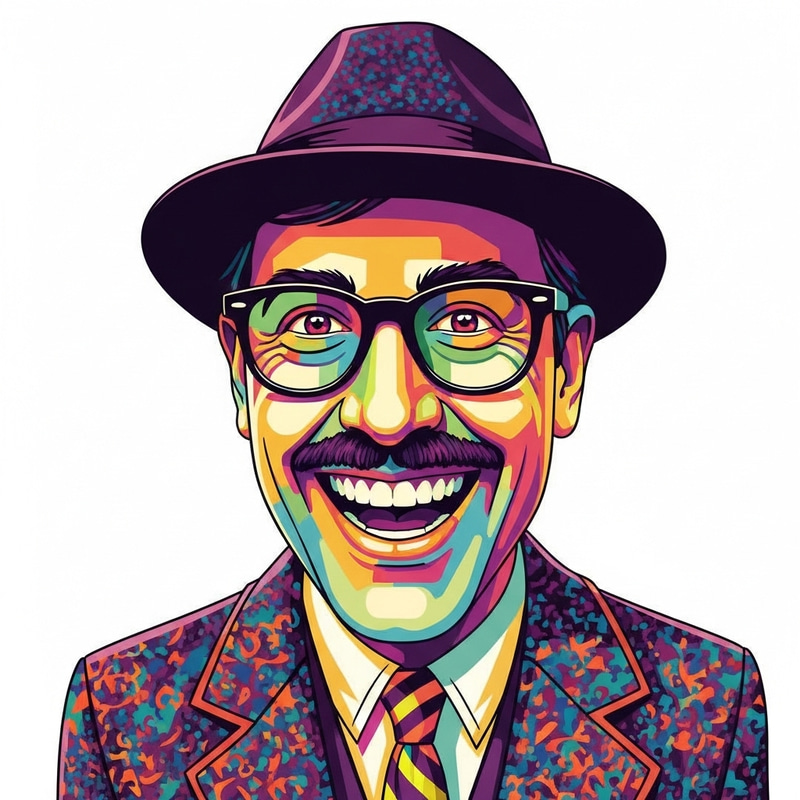 Eccentric Pop Art Character in Vibrant Psychedelic Colors Eccentric Pop Art Character in Vibrant Psychedelic Colors