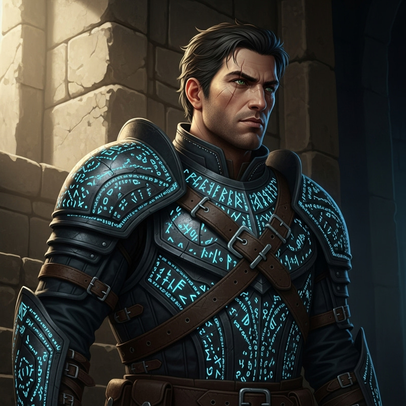 Hispanic Rugged Mercenary | Green-Eyed Scarred Fighter in Shadowy Leather Armor Hispanic Rugged Mercenary | Green-Eyed Scarred Fighter in Shadowy Leather Armor