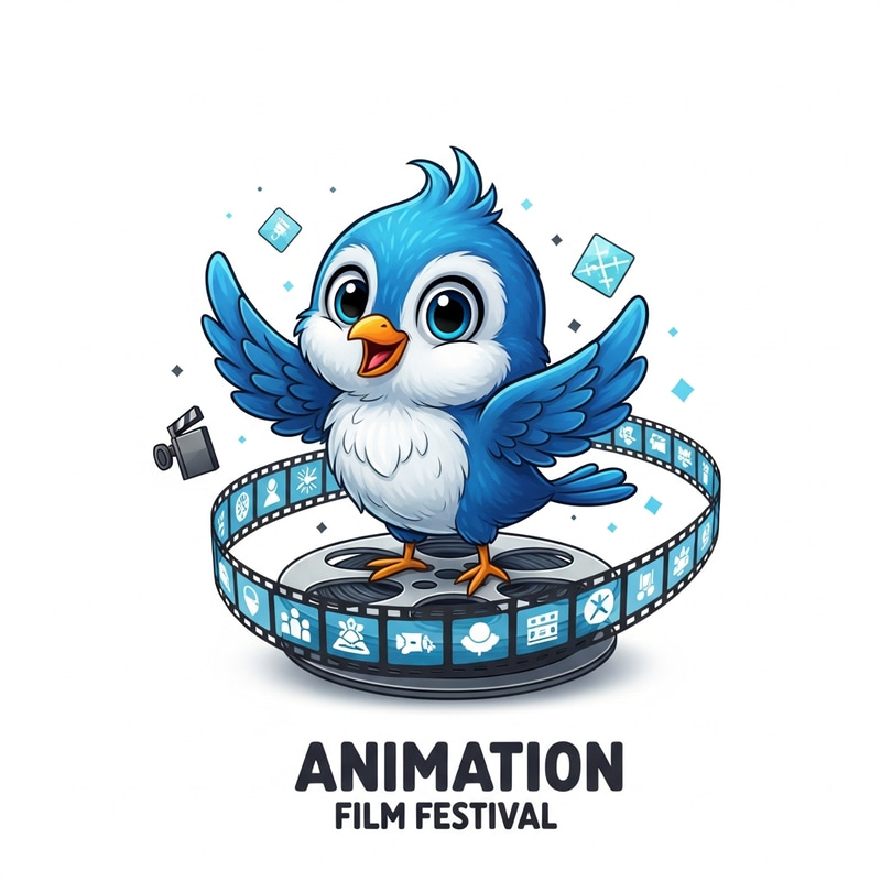 Cute Blue Bird Mascot for Animation Film Festival