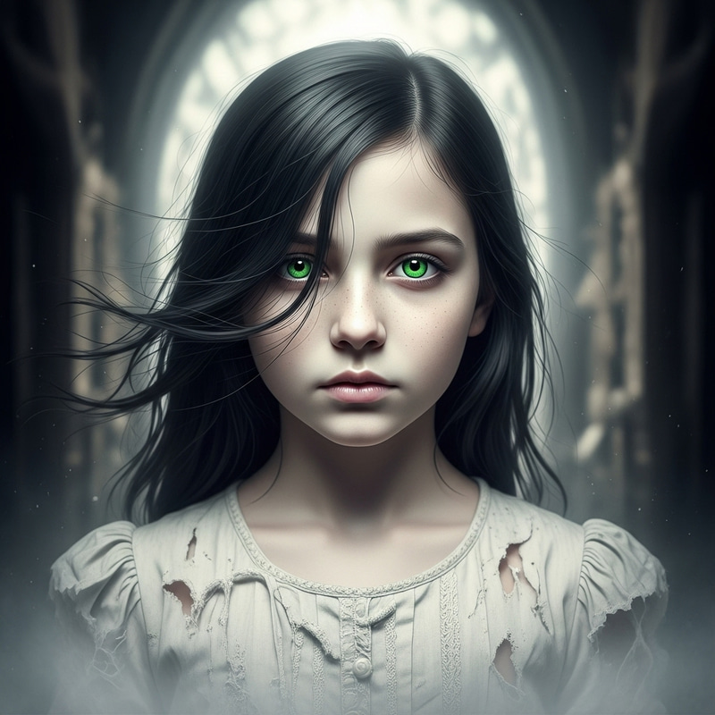 Ghostly Green-Eyed Girl - Haunting Portrait Ghostly Green-Eyed Girl - Haunting Portrait