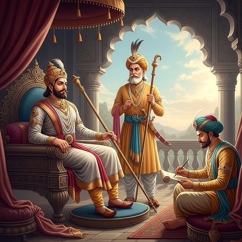 Historical Indian Kings Painting: Royal Court Grandeur Historical Indian Kings Painting: Royal Court Grandeur