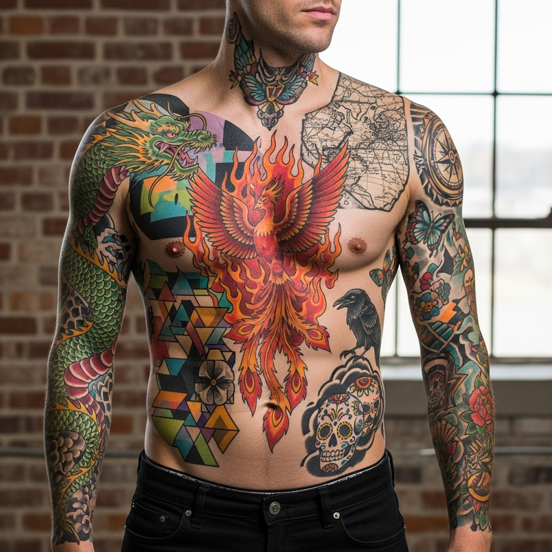 Tattooed Man: Stunning Body Art Display Tattooed Man: Stunning Body Art Display