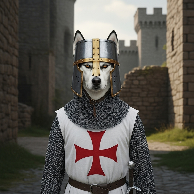 Medieval Templar Husky | Courageous Canine Warrior
