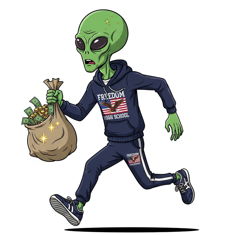 Alien Speeding with Cash in Freedom High School Attire Alien Speeding with Cash in Freedom High School Attire